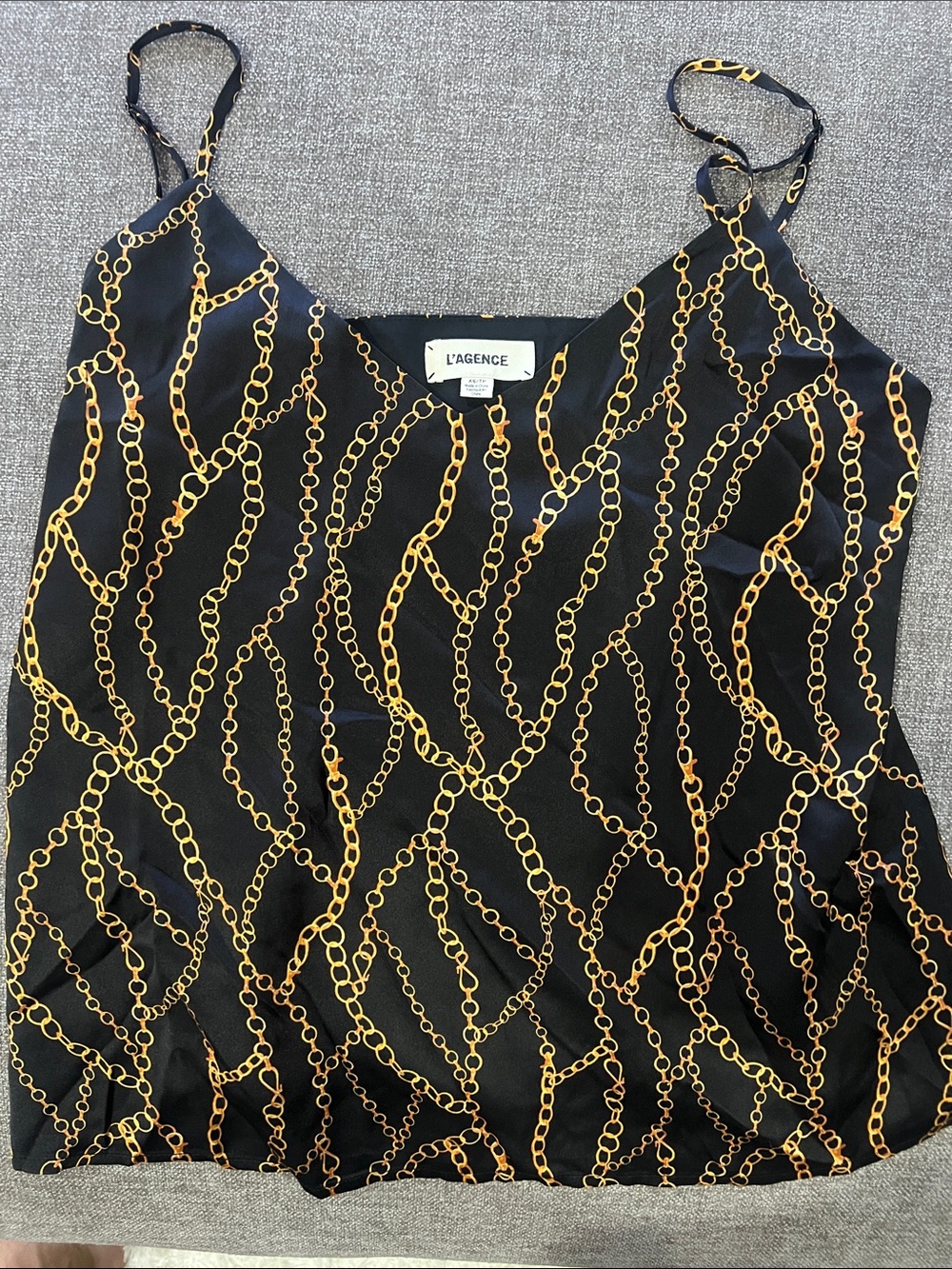 L'AGENCE Black & Gold Chain-Print Silk Camisole